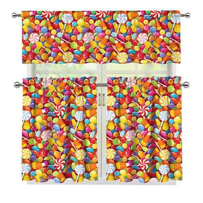 Colorful Candy Pattern Print 3 Piece Kitchen Curtains