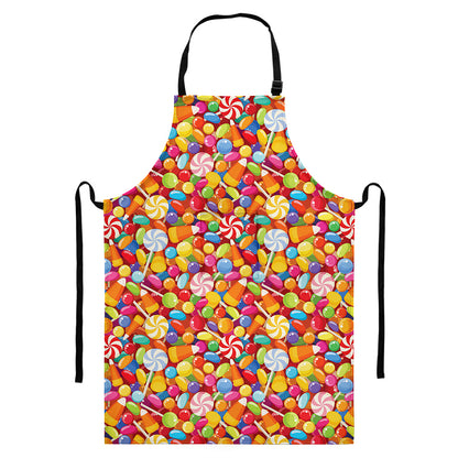 Colorful Candy Pattern Print Bib Apron With Pocket