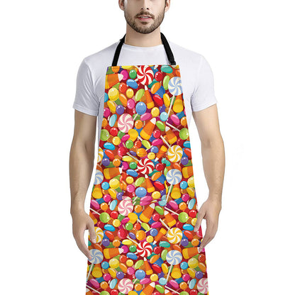 Colorful Candy Pattern Print Bib Apron With Pocket