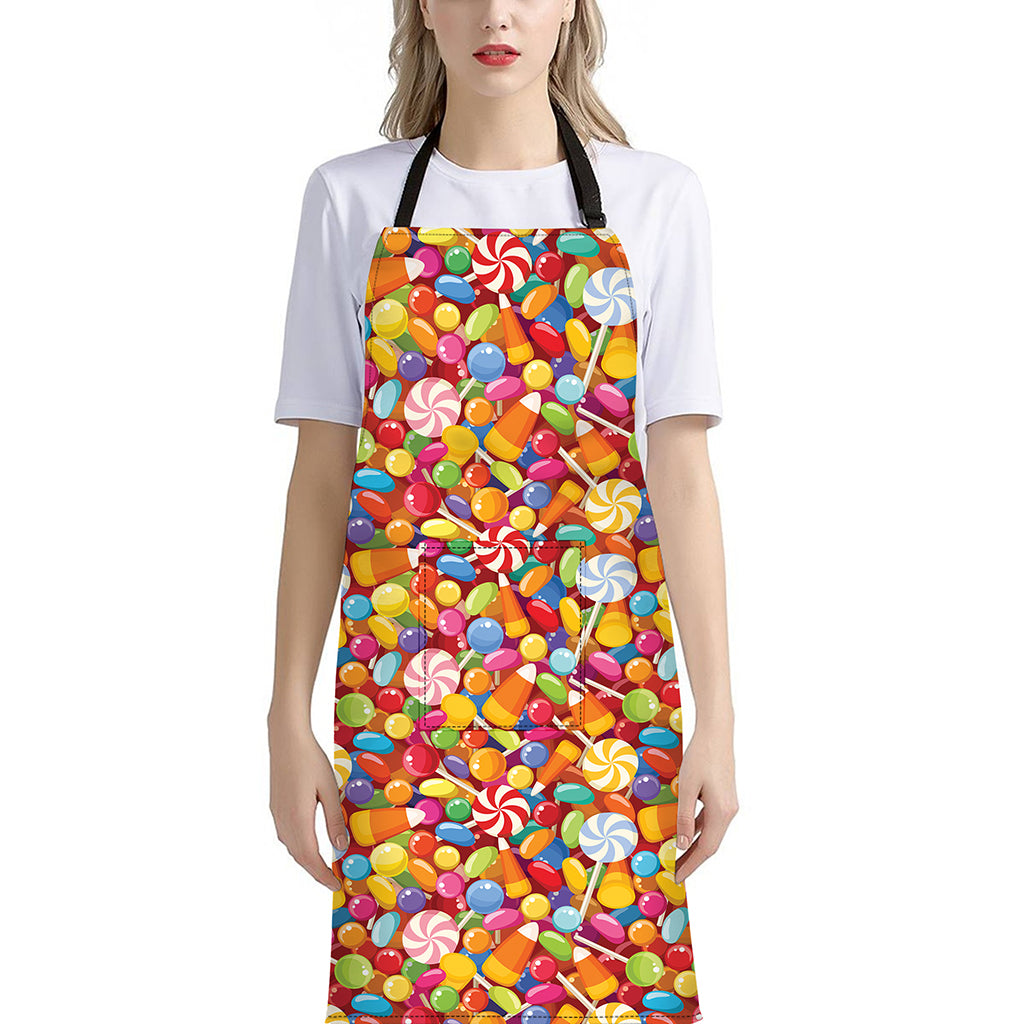 Colorful Candy Pattern Print Bib Apron With Pocket