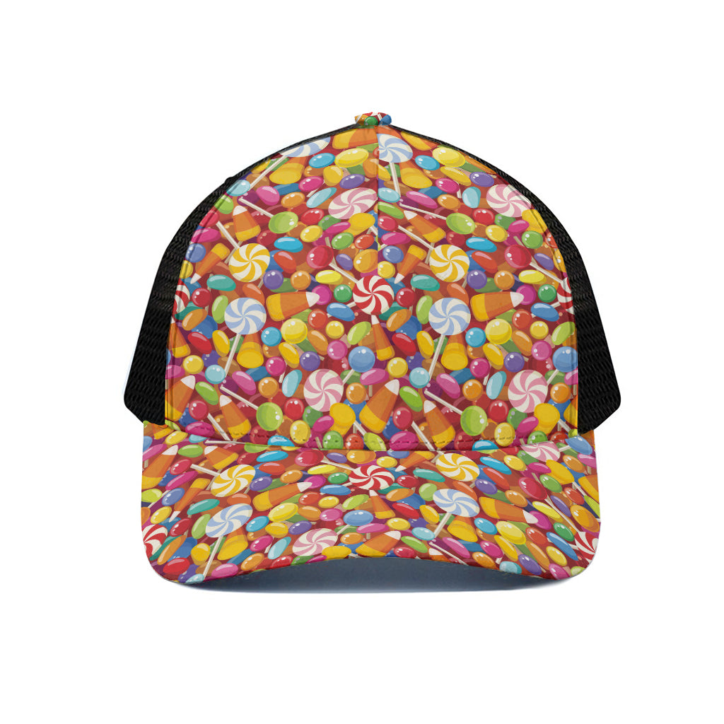 Colorful Candy Pattern Print Black Mesh Trucker Cap