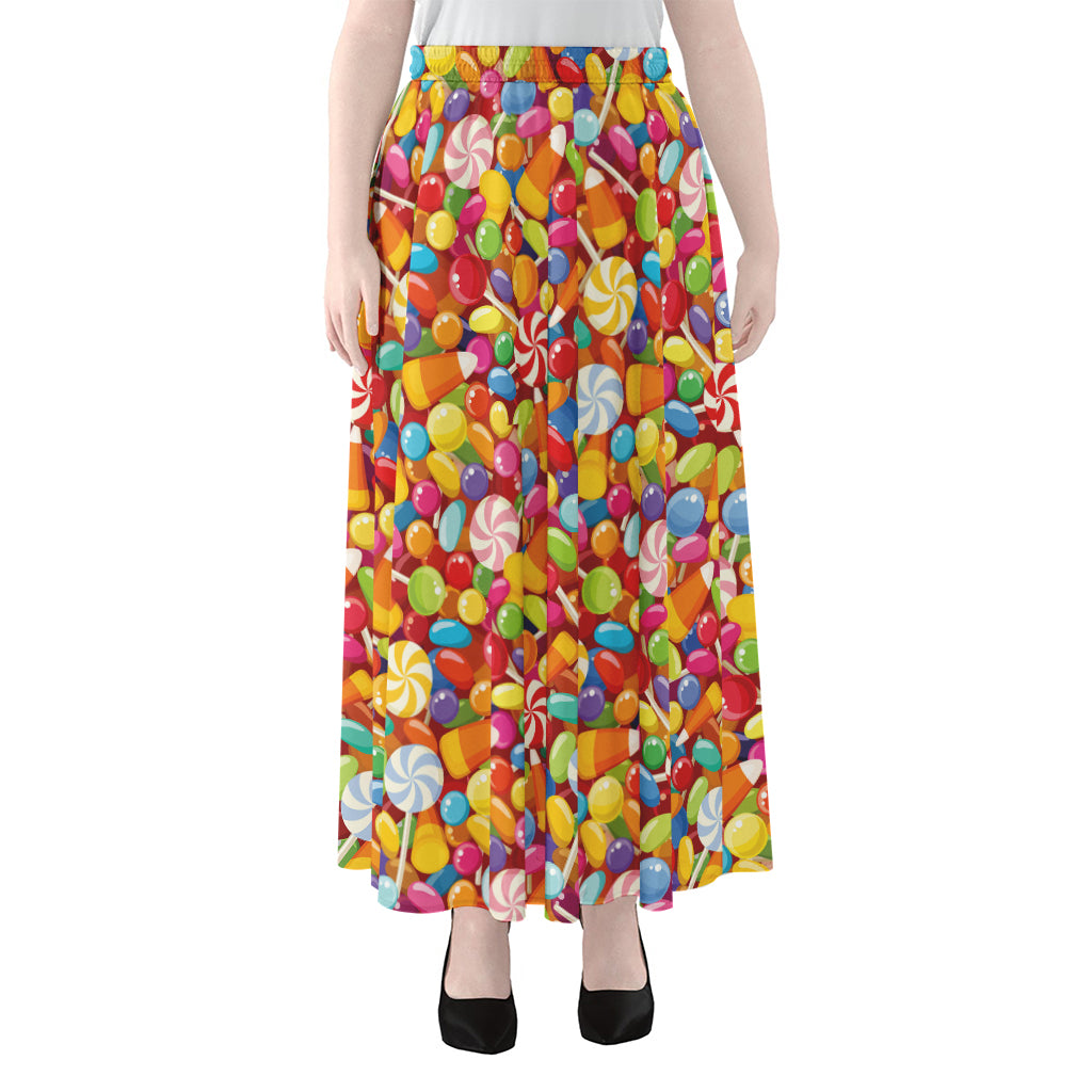 Colorful Candy Pattern Print Chiffon Maxi Skirt