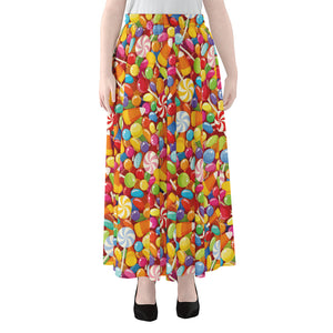 Colorful Candy Pattern Print Chiffon Maxi Skirt