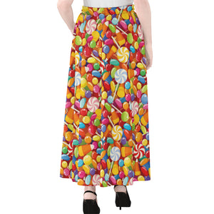 Colorful Candy Pattern Print Chiffon Maxi Skirt