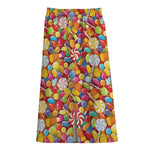 Colorful Candy Pattern Print Cotton Front Slit Maxi Skirt