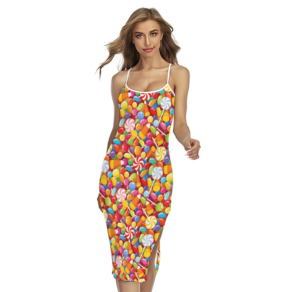 Colorful Candy Pattern Print Cross Back Cami Dress