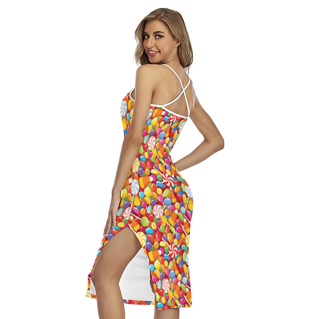 Colorful Candy Pattern Print Cross Back Cami Dress