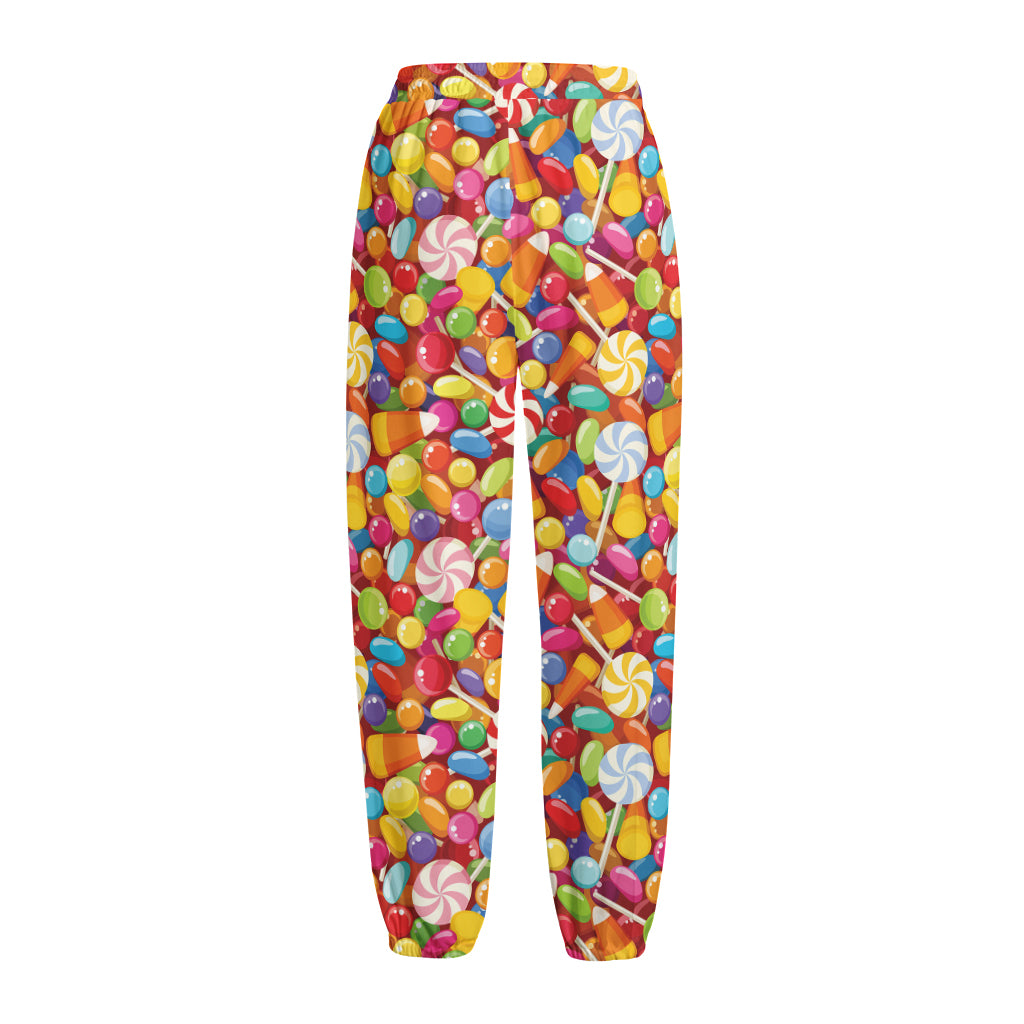 Colorful Candy Pattern Print Fleece Lined Knit Pants