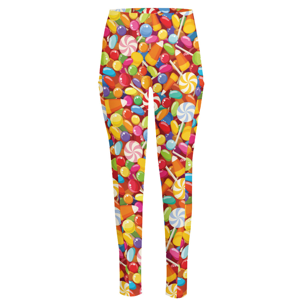 Colorful Candy Pattern Print High-Waisted Pocket Leggings