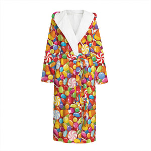 Colorful Candy Pattern Print Hooded Bathrobe