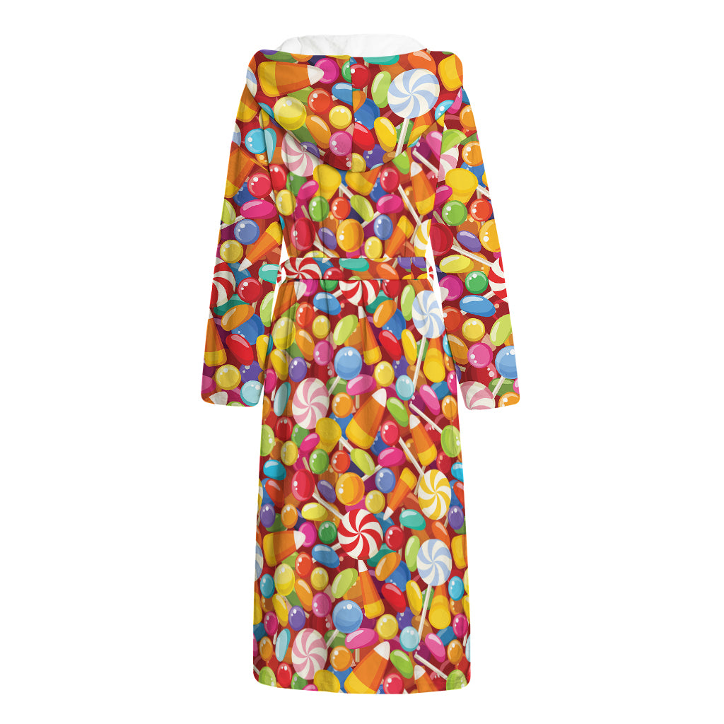 Colorful Candy Pattern Print Hooded Bathrobe