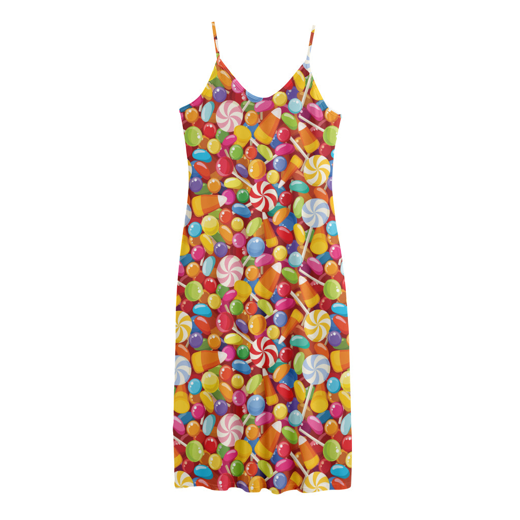 Colorful Candy Pattern Print Jersey Midi Cami Dress