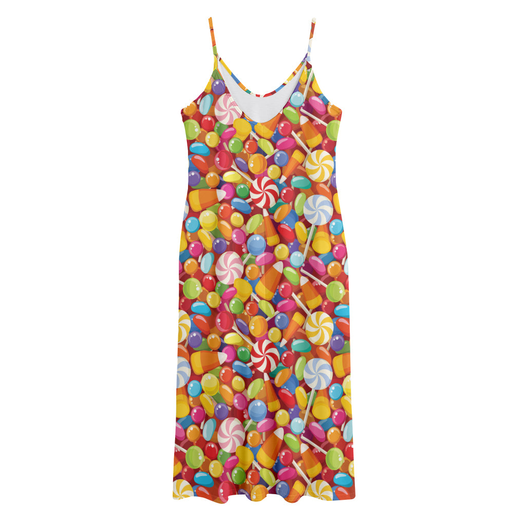 Colorful Candy Pattern Print Jersey Midi Cami Dress