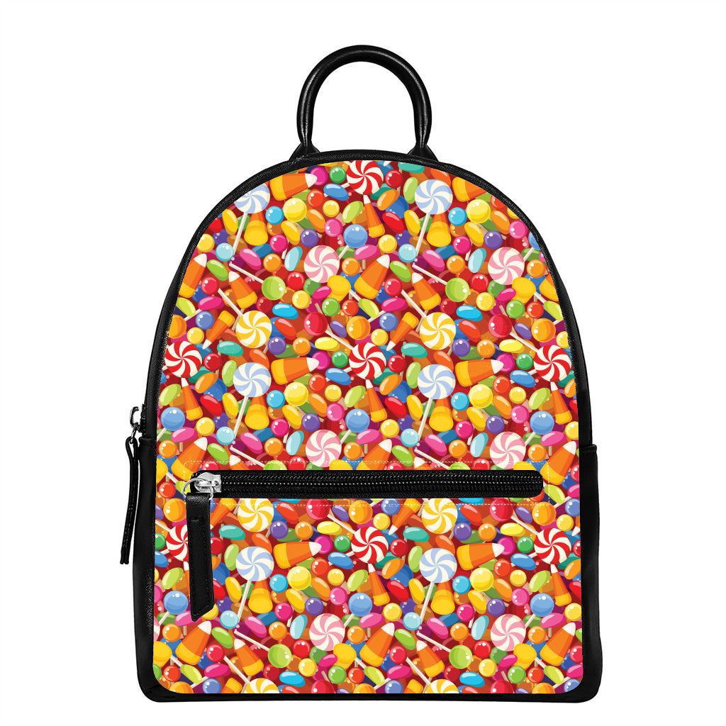 Colorful Candy Pattern Print Leather Backpack