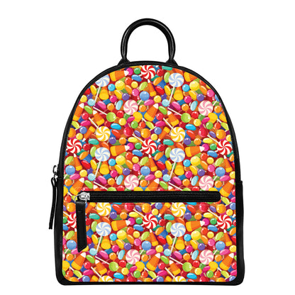 Colorful Candy Pattern Print Leather Backpack