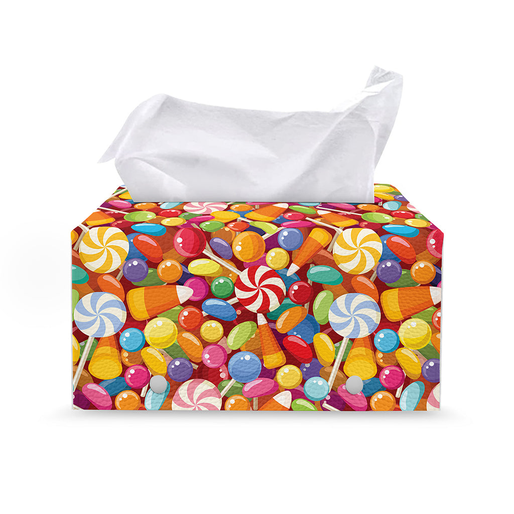 Colorful Candy Pattern Print Leather Tissue Box Cover