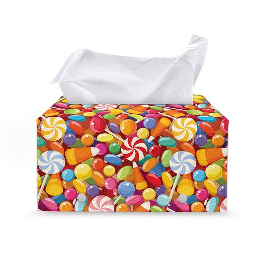 Colorful Candy Pattern Print Leather Tissue Box Cover
