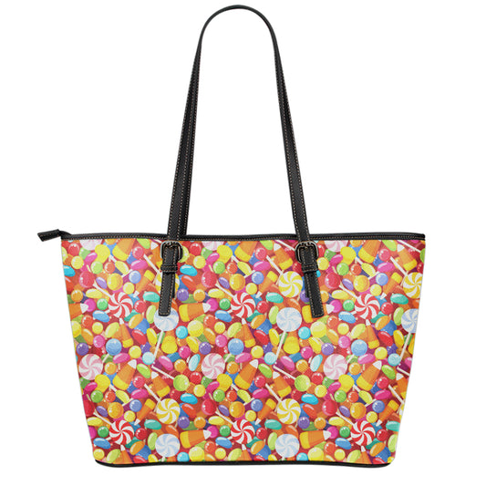 Colorful Candy Pattern Print Leather Tote Bag