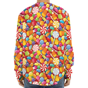 Colorful Candy Pattern Print Long Sleeve Baseball Jersey