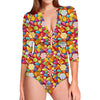 Colorful Candy Pattern Print Long Sleeve Swimsuit