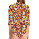 Colorful Candy Pattern Print Long Sleeve Swimsuit