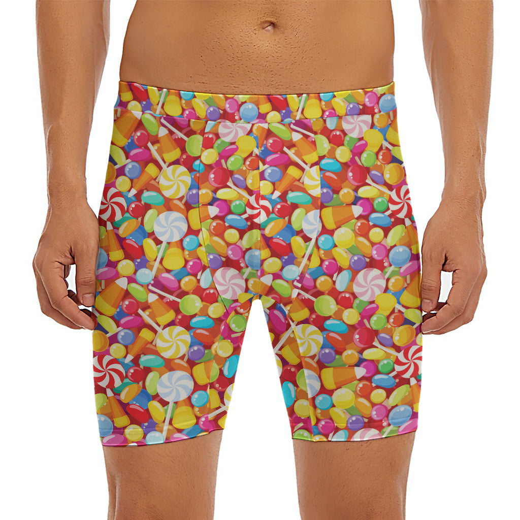 Colorful Candy Pattern Print Men's Long Boxer Briefs