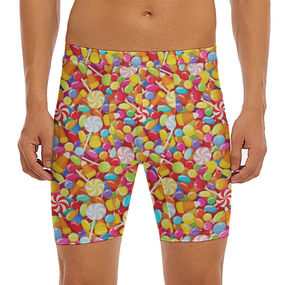 Colorful Candy Pattern Print Men's Long Boxer Briefs