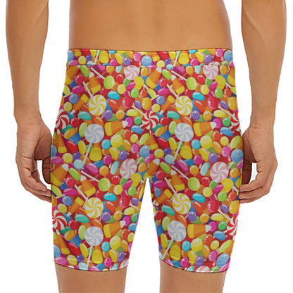 Colorful Candy Pattern Print Men's Long Boxer Briefs
