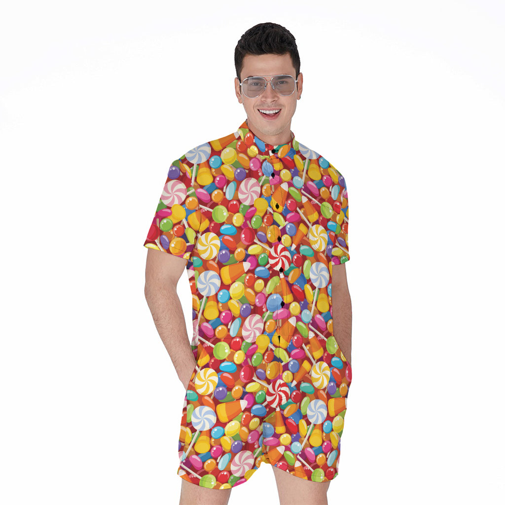 Colorful Candy Pattern Print Men's Rompers
