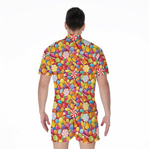 Colorful Candy Pattern Print Men's Rompers