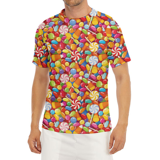 Colorful Candy Pattern Print Men's Short Sleeve Rash Guard