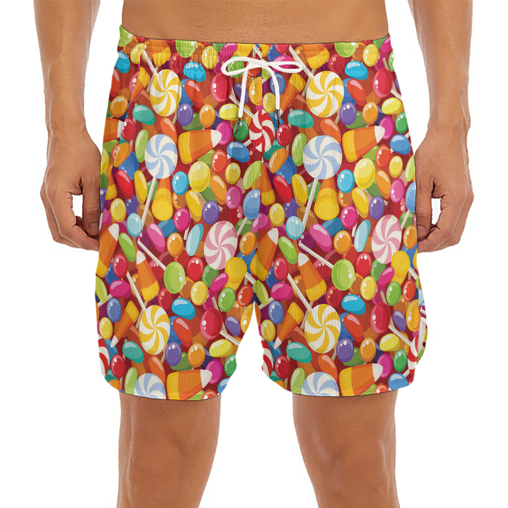Colorful Candy Pattern Print Men's Split Running Shorts