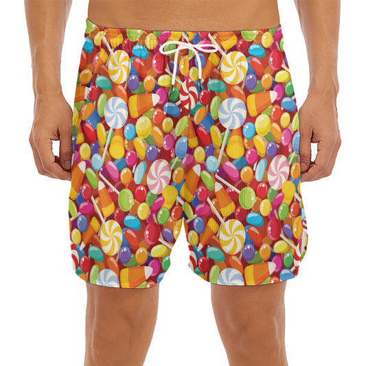 Colorful Candy Pattern Print Men's Split Running Shorts