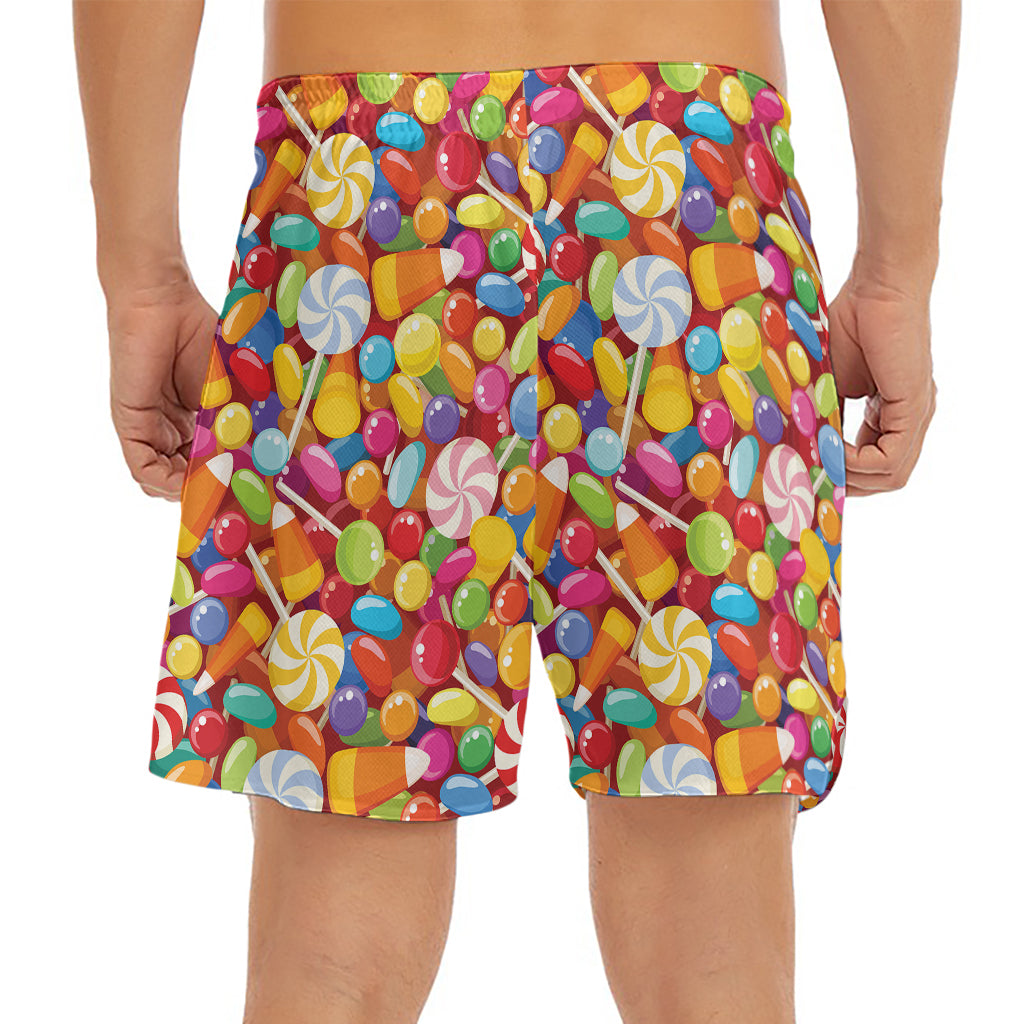 Colorful Candy Pattern Print Men's Split Running Shorts
