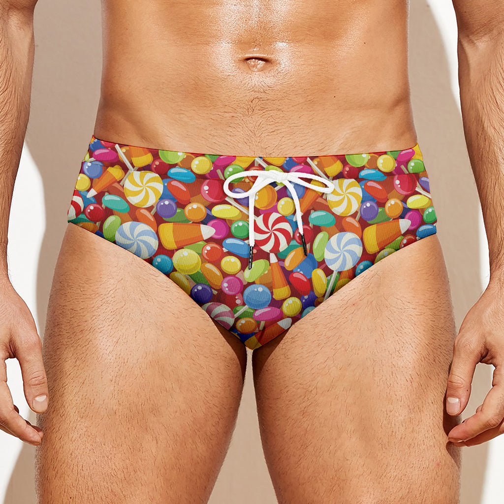 Colorful Candy Pattern Print Men's Swim Briefs