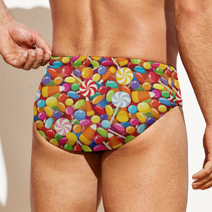 Colorful Candy Pattern Print Men's Swim Briefs