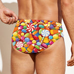 Colorful Candy Pattern Print Men's Swim Briefs