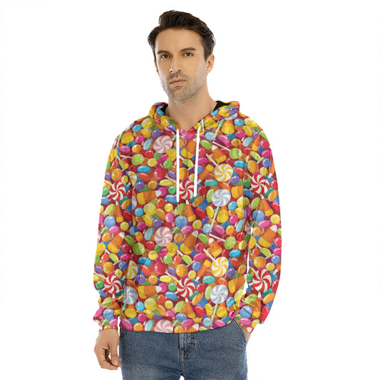 Colorful Candy Pattern Print Men's Velvet Pullover Hoodie