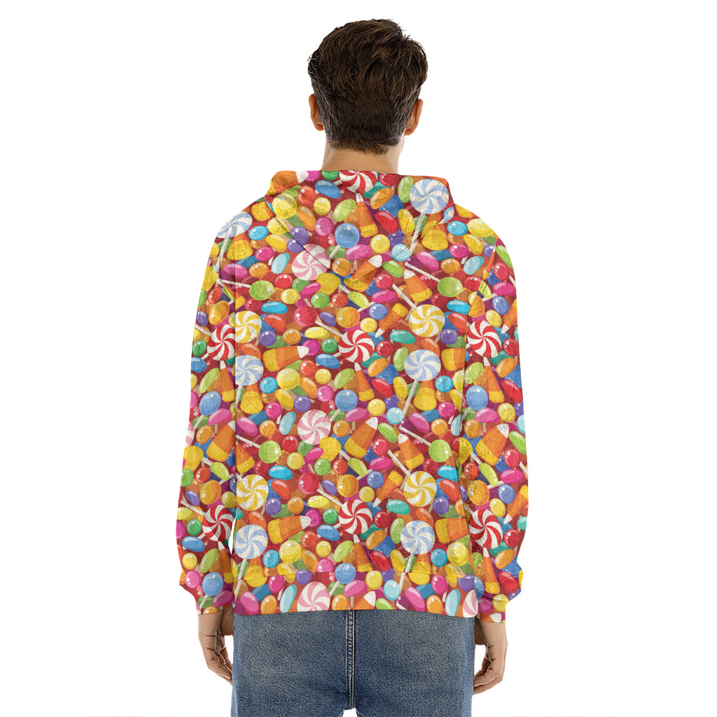 Colorful Candy Pattern Print Men's Velvet Pullover Hoodie
