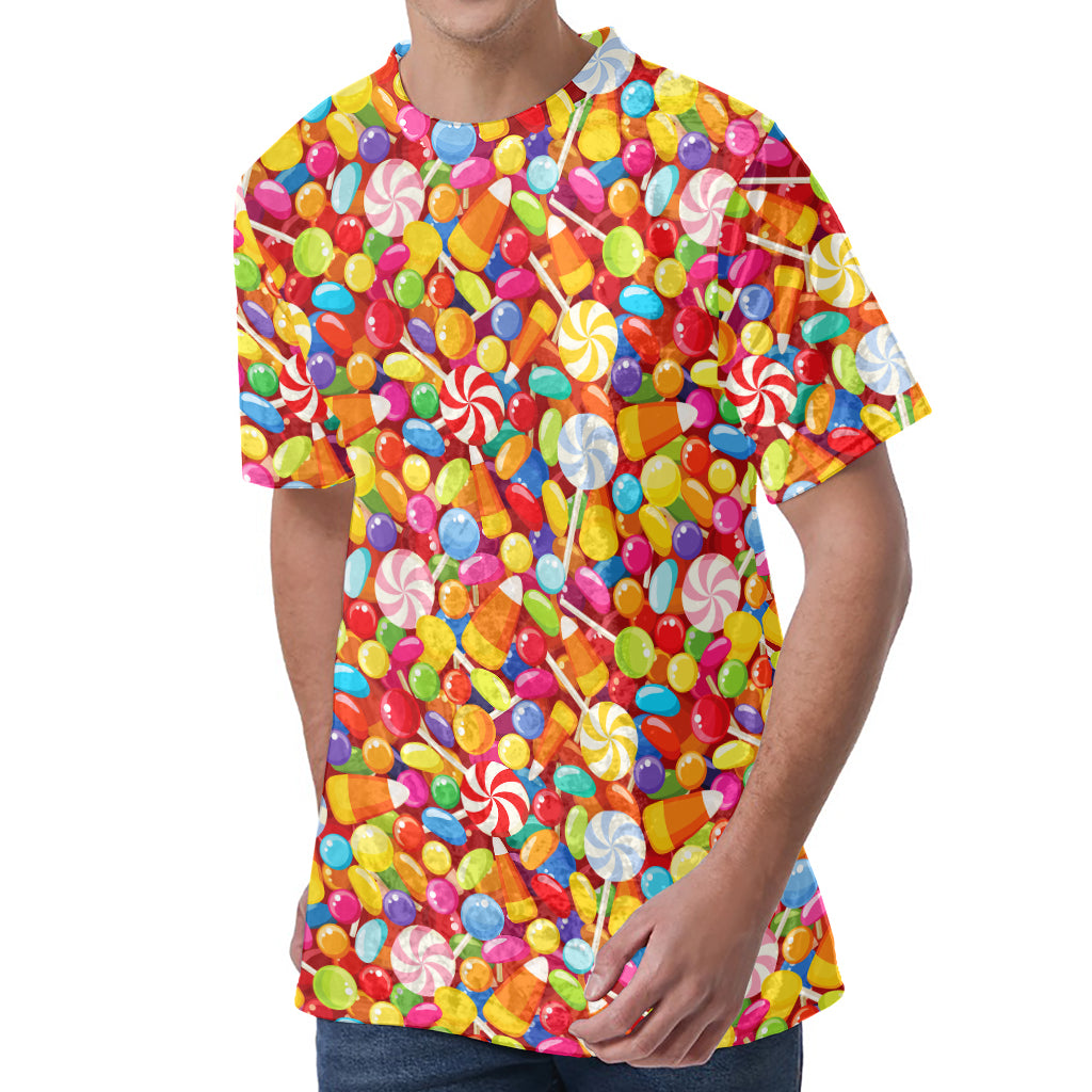 Colorful Candy Pattern Print Men's Velvet T-Shirt