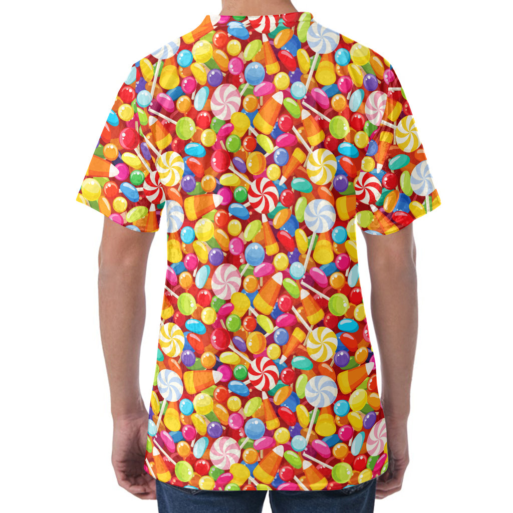 Colorful Candy Pattern Print Men's Velvet T-Shirt