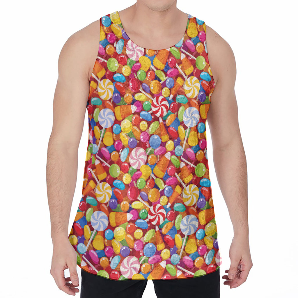 Colorful Candy Pattern Print Men's Velvet Tank Top