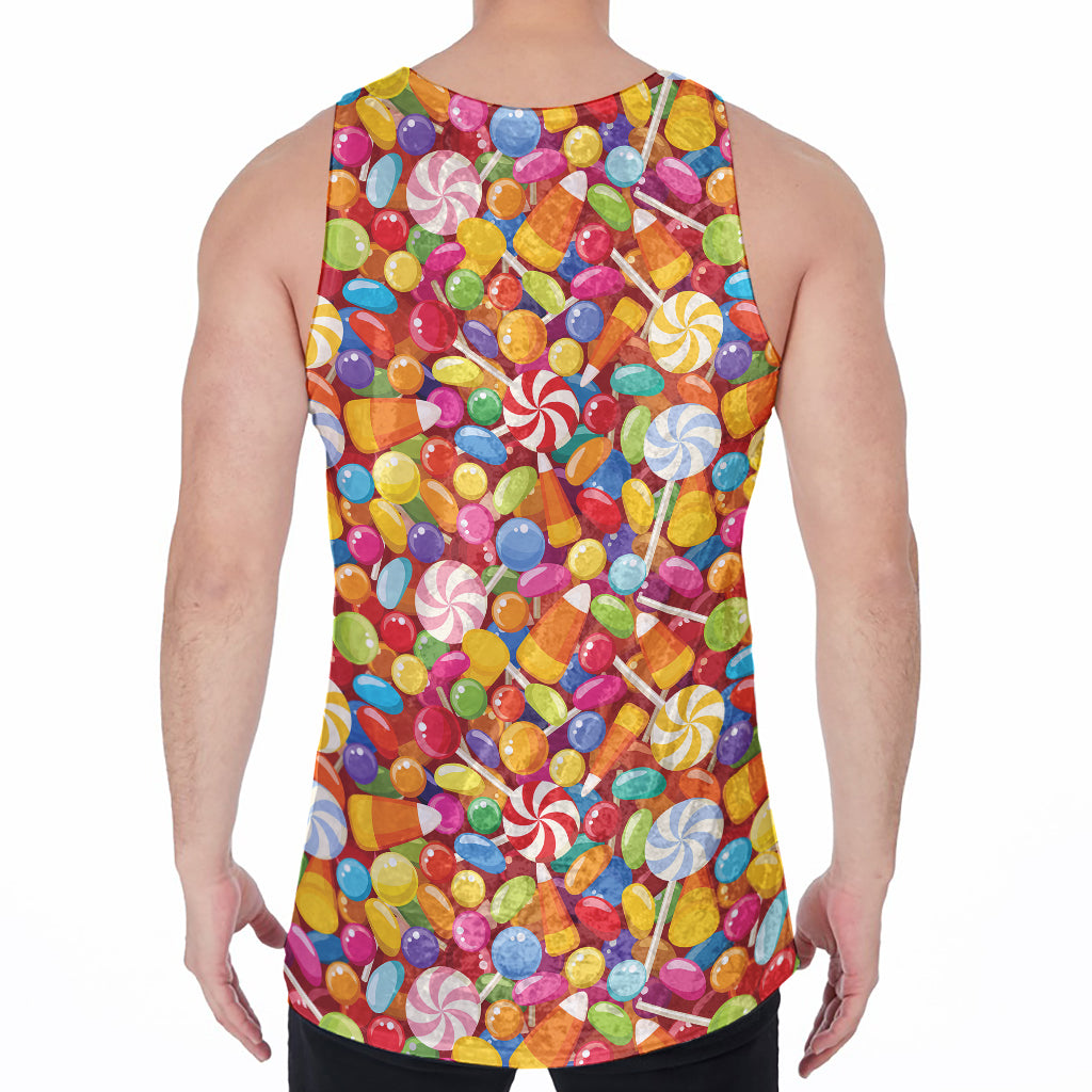Colorful Candy Pattern Print Men's Velvet Tank Top