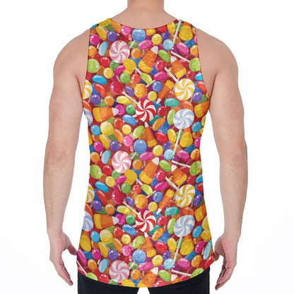 Colorful Candy Pattern Print Men's Velvet Tank Top