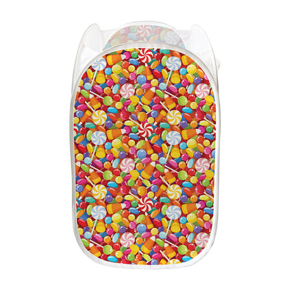 Colorful Candy Pattern Print Mesh Laundry Hamper