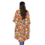 Colorful Candy Pattern Print Open Front Beach Cover Up