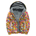 Colorful Candy Pattern Print Sherpa Lined Zip Up Hoodie