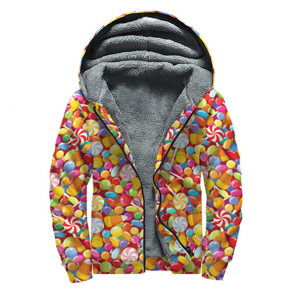 Colorful Candy Pattern Print Sherpa Lined Zip Up Hoodie