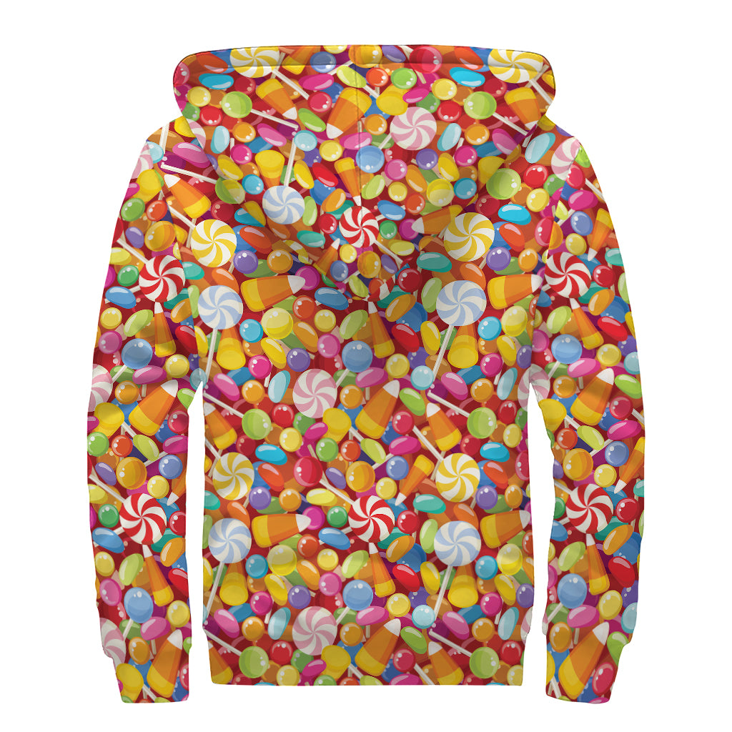Colorful Candy Pattern Print Sherpa Lined Zip Up Hoodie