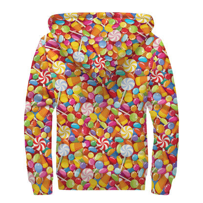 Colorful Candy Pattern Print Sherpa Lined Zip Up Hoodie